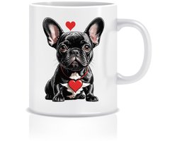 Valentijn Franse Bulldog Mok met Hart Accent - Keramische Koffiemok 330ml