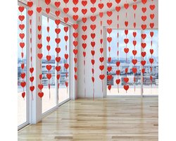 Valentijn - Rood Hart & Harten - Liefde Guirlande  - Slinger Vilt - Banner | Rood satijn lint | Vlag | Huwelijk - Geboorte - Feest - Verjaardag - Jubileum - Bruiloft - Babyshower - Wedding - Birthday Party - Veranda - Decoratie - Kerst