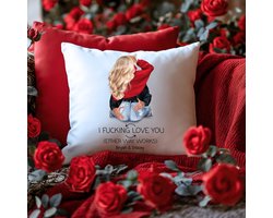 Valentijnsdag cadeau kussen i fucking love you - Gepersonaliseerd en haarkleur naar keuze