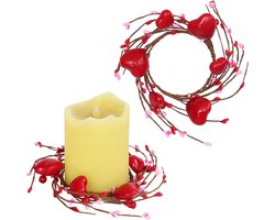 Valentijnsdag Kaarsenkrans 2 Delig Set Rode Hart Met Bessen Decoratie Voor Zuil En Kegelkaarsen Tafelversiering Bruiloft Feest