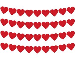 Valentijnsdag slinger - Harten banner - Romantische decoratie - Voorgemonteerd vilt - 36 harten - Rood