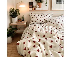 Valentine's Bedding, Heart Print Bed Set, Romantic Bed Sheet, Red Heart Bedding Set, Romantic Bed Set Including Quilt Cover, Bed Sheet, and Pillowcase, Love Heart Duvet Cover