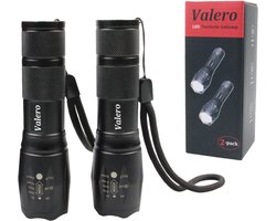 Valero Tactische LED Zaklamp – 2-Pack – 200-400 Lumen – 5 Lichtstanden – IP65 Waterdicht – Zoomfunctie – Compact & Krachtig – Ideaal voor Outdoor, Kamperen & Noodgevallen