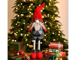 Valery Madelyn Kerstdecoraties met kabouters, vilten beeldje, rode en witte nodische kabouterornamenten, decoraties voor op de schoorsteenmantel, rode en grijze staande decoraties 61 cm.