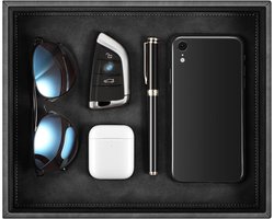 Valet Tray Bureau Organizer, PU Lederen Catchall Nachtkastje Vanity Tray Nachtkastje Caddy Coin Box Key Sieraden Opslag Organizer, Zwart