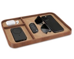 Valet Tray Organizer - Bruine PU Leer Opvangschaal voor Sleutels, Sieraden en Accessoires - Multifunctioneel Nachtkastje en Badkamer Organizer