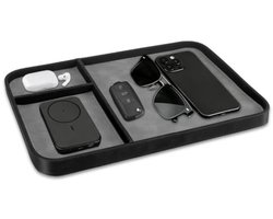 Valet Tray Organizer - Vierkante Opbergschaal van PU Leer en Hout - Sleutelhouder en Nachtkastje voor Sleutels, Horloge, Sieraden en Cosmetica - Zwart