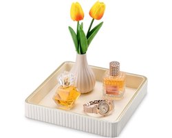 Valet tray - sieradendienblad van PU-leer - nachtkastorganizer voor sleutels, sieraden, horloge, bril - wit - 23 x 23 x 4 cm