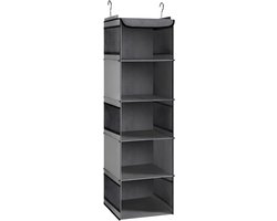 VALI® Campingkast - Hangkast - 5 Compartimenten - Opbergplanken van Stof - Grijs - 30cm x 30cm x 108cm