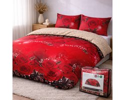 Valking Bedrukt Dekbed - Dekbed Zonder Overtrek - Rode Rozen - 200 x 220 cm - Hoesloos - 2 in 1 dekbed - Wasbaar