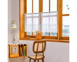 valletje - korte vitrage Gordijnen – Half Transparant – Geborduurd Bloemenmotief – Wit – 100 × 60 cm