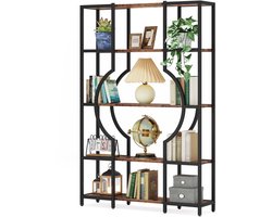 Valora Wandkast - Wandrek - Boekenkast - Boekenrek - Industrieel - Zwart - Bruin - 5 Planken - 30x104x179 cm