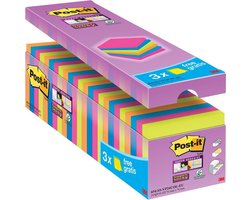 Value Pack: Post-itÂ® Super Sticky Notes -Neon Oranje, Neon groen, Fuchsia, Mediterraan blauw, 76mm x 76 mm, 21 blokken + 3 GRATIS