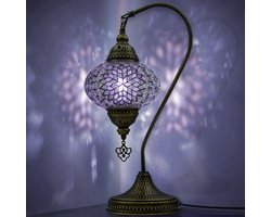 VALVELLO Mozaiek Zwanenhals Lamp, Handgemaakte, Nachtlampje, Turkse, Arabisch, Oosterse, Tiffany, Marokkaanse Decoratieve Tafellampen Voor Slaapkamer, Bureau, Woonkamer En Perfecte Cadeau Voor Speciale Dagen - Paars