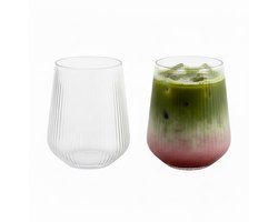 Vamora Mileo - Drinkglazen - Waterglazen - Limonadeglazen - drinkglas - geribbelde glazen - Transparant glas - Glazenset 4 stuks - 430ml