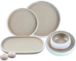 Vamora Moon - Serviesset 6 persoons - Serviessets - Bordenset - Eettafel serviesset - 27 delig - wit-grijs kleur - Bondy - Porselein