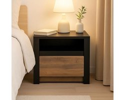 Van Delsem Nachtkastje - Zwart & Eiken (Black Oak) - Nachtkast - 50 x 46 x 40 cm