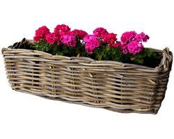 Van der Leeden Balkonmand - rotan gevlochten -60 x 20 x 16 cm - bloemen/planten mand - schuttingmand - hangmand - plantenpot - bloempot