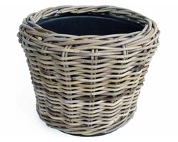 Van der Leeden Planten/bloemen mand - rotan - gevlochten riet - D33 x H24 cm - drypot - plantenpot - plantenmand - nestbaar