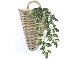 Van der Leeden Wandhanger mand - bruin - 25 x 22 x 32 cm - rotan gevlochten - voor bloemen/planten - bloempot/plantenpot