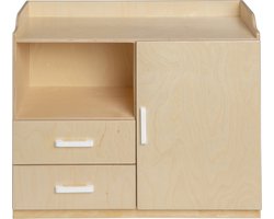 Van Dijk Toys houten poppencommode / poppen commode - Naturel met wit (Kinderopvang kwaliteit)
