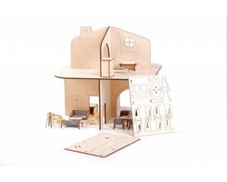 Van Dijk Toys Poppenhuis Badkamer Hout Blank