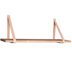 Van Dijk | wandplank | natuurlijk | rubberhout en leer | 120x20 cm | wandplank | wandplank hout | wandplank industrieel | muurdecoratie | wandplanken zwevend | wandplank badkamer | boekenplank | Wood Selections