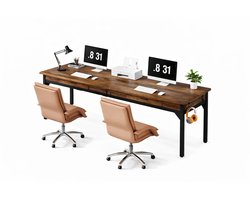 Van Elmont Bureau - Dubbel Lang Bureau voor twee personen met 2 Laden - Computerbureau - Computertafel - Metaal - Industrieel Design - Bureautafel voor Thuiskantoor - Bruin / Zwart - 60 x 200 x 82 cm - voor Gamen - Studeren en Werken