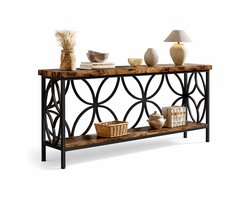 Van Elmont Wandtafel - Consoletafel - Sidetable - Bijzettafel - Haltafel - Console tafel - bruin / Zwart - Industrieel - 30 x 160 x 81 cm - voor Hal - Woonkamer - Entree