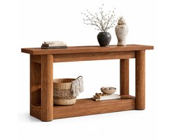 Van Elmont Wandtafel - Consoletafel - Sidetable - Bijzettafel - Haltafel - Console tafel - Hout - Bruin - Industrieel - 30 x 160 x 80 cm - voor Hal - Woonkamer - Entree