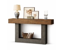 Van Elmont Wandtafel - Consoletafel - Sidetable - Bijzettafel - Haltafel - Console tafel - Hout - Bruin / Zwart - Industrieel - 30 x 160 x 82 cm - voor Hal - Woonkamer - Entree
