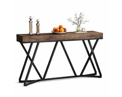Van Elmont Wandtafel - Consoletafel - Sidetable - Bijzettafel - Haltafel - Console tafel - Metaal / Hout - Bruin / Zwart - Industrieel - 30 x 140 x 90.5 cm - voor Hal - Woonkamer - Entree
