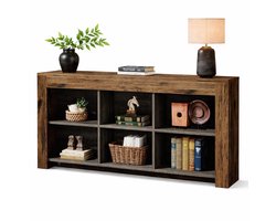 Van Elmont Wandtafel met 6 Opbergkubussen - Consoletafel - Sidetable - Bijzettafel - Haltafel - Console tafel - Hout - Bruin - Industrieel - 30 x 160 x 80 cm - voor Hal - Woonkamer - Entree