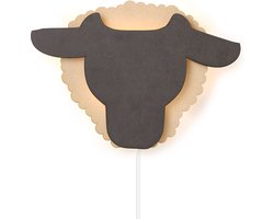 Van Tjalle en Jasper | Dieren muurlamp - Schaap | MDF | E14 fitting | Hout kleur / Zwart | wandlamp | Kinderkamer verlichting | Bouwpakket | Uniek product | Dutch Design
