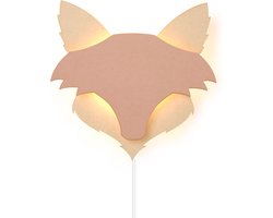 Van Tjalle en Jasper | Dieren muurlamp - Vos | MDF | E14 fitting | Hout kleur / Roze | wandlamp | Kinderkamer verlichting | Bouwpakket | Uniek product | Dutch Design