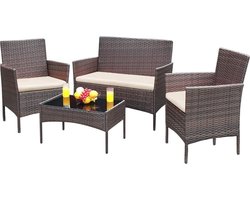 vanBoni - Rotan Lounge Meubelset - 4-delig Lounge Set - Tuin Meubelset - Water Resistant - Met Opbergruimte