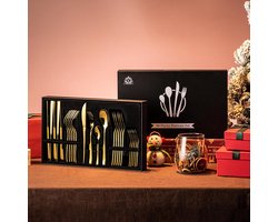 vancasso Bestekset, gouden bestekset voor 12 personen, 48-delig servies bestekset voor thuis restaurant feest, bestek inclusief dinervorken/lepels/messen, vierkante rand en spiegel gepolijst