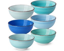 vancasso Bonita Kleine kommen, set van 6, 380 ml keramische ontbijtkommen, dompelkommen, serveerschalen voor soep, dessert, snack, pap, rijst, vaatwasser en magnetronbestendig, koele kleur