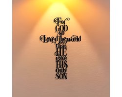 VANDAAG VERZONDEN - Wandbord METAAL met boodschap - Bijbel - Decoratie - Christelijk Versiering - Wanddecoratie - For God so loved the world - Johannes 3:13 John
