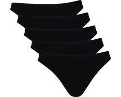 Vanilla - Dames string, Ondergoed dames, Lingerie - 5 stuks - Egyptisch katoen - Zwart - S