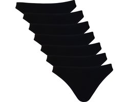 Vanilla - Dames string, Ondergoed dames, Lingerie - 7 stuks - Egyptisch katoen - Zwart - L