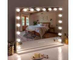 VANITII GLOBAL Grote Hollywood Vanity Spiegel - Intelligente Bluetooth-verbinding - USB oplaadbare poort - Drie LED-verlichtingsmodi - Tafelblad Wandmontage 80*58CM-10x vergrootglas WIT