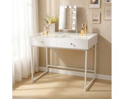 VANITII GLOBAL Kaptafel met LED Spiegel 2 Lades Wit 100 x 55 x 122 cm