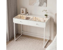 VANITII GLOBAL Kaptafel met Verlichting Licht LED 2 Lades Wit 100 x 55 x 81 cm