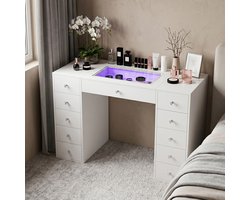 VANITII GLOBAL Kaptafel met Verlichting Licht LED RGB 11 Lades Wit 130 x 55 x 81 cm
