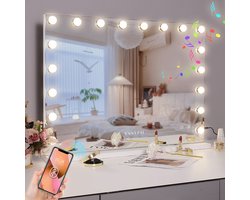 VANITII Grote Hollywood Vanity Spiegel - Intelligente Bluetooth-verbinding - USB oplaadbare poort - Drie LED-verlichtingsmodi - Tafelblad Wandmontage 80*58CM-10x vergrootglas WIT