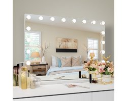 VANITII Grote Hollywood Vanity Spiegel met Lichten Tafelblad Wandmontage 80*58CM