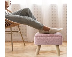 Vanity Kruk - Voetenbank Ottomaan - Opbergen Zitten - Teddy Fluweel Zacht - 50cm Hoog - Roze