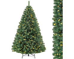 VANKEL Kunstkerstboom - Levensechte PVC Boom - LED-lampjes - 230cm - Dicht en Vol Takken，1489 Takpunten - Stevige metalen standaard - Duurzaam en feestelijk