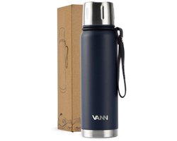 VANN® 3-wandige RVS thermosbeker 500ml - Luxe thermos voor Koffie & Thee - Thermosfles 24 uur koud en 12 uur warm - 100% Plasticvrij - Donkerblauw